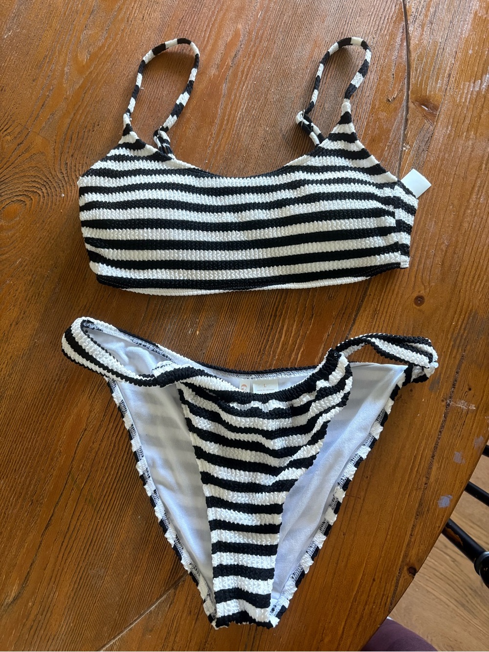 Gianni Bini Black & White Striped Ribbed Bikini Set